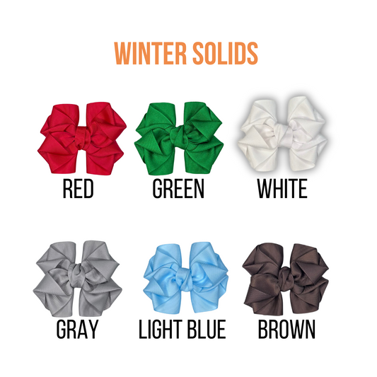 Bow Assortment - 6 bows Winter Solids, Choose Bow Style